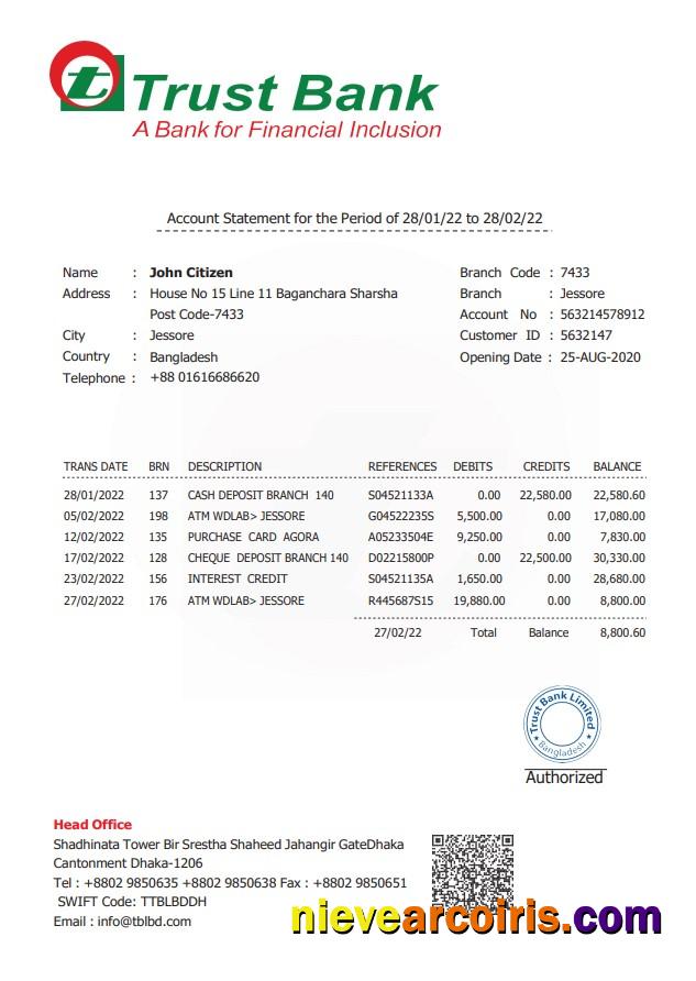 Bangladesh Trust Bank statement